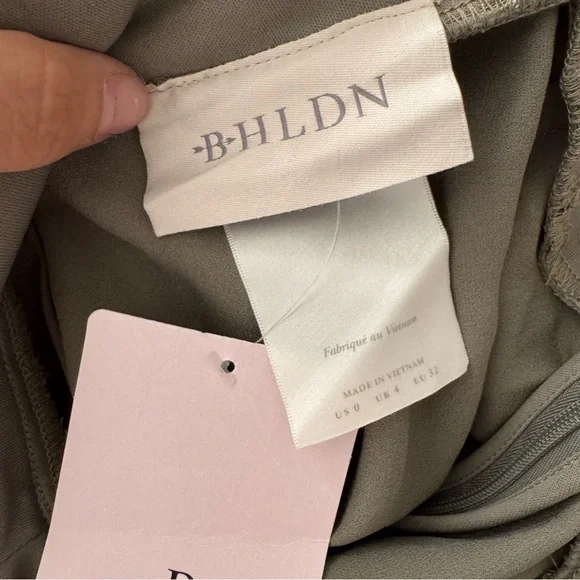 BHLDN NWT Anthropologie Piper V-Neck Side Slit Satin Gown Dress Size 0 Moss